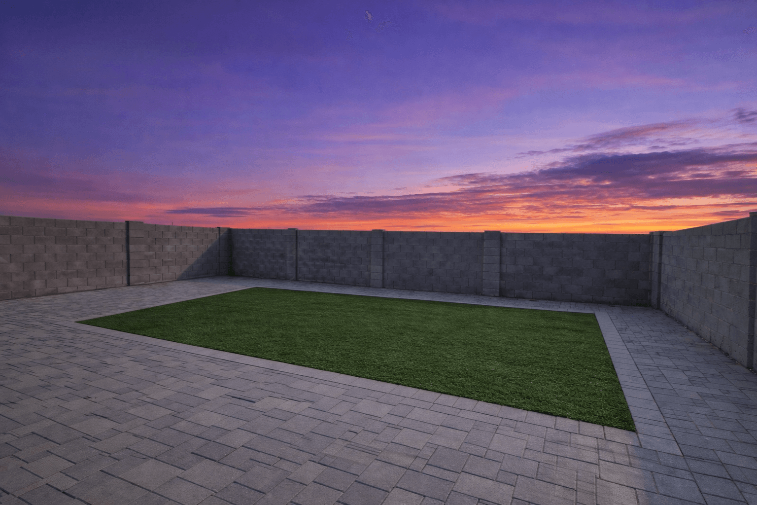 Completed Arizona backyard at sunset