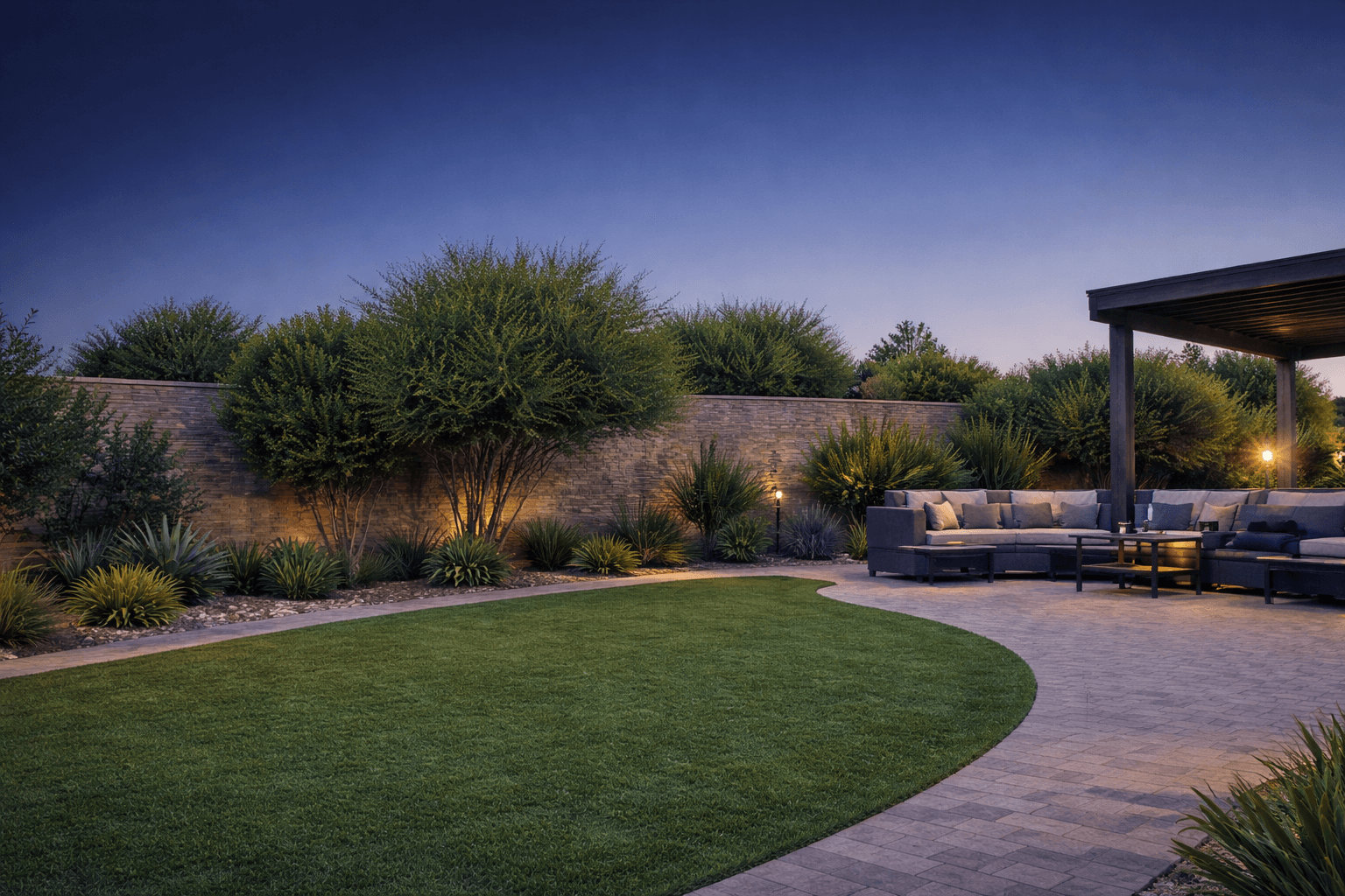 Twilight backyard — LandUp Outdoor Living, Phoenix AZ