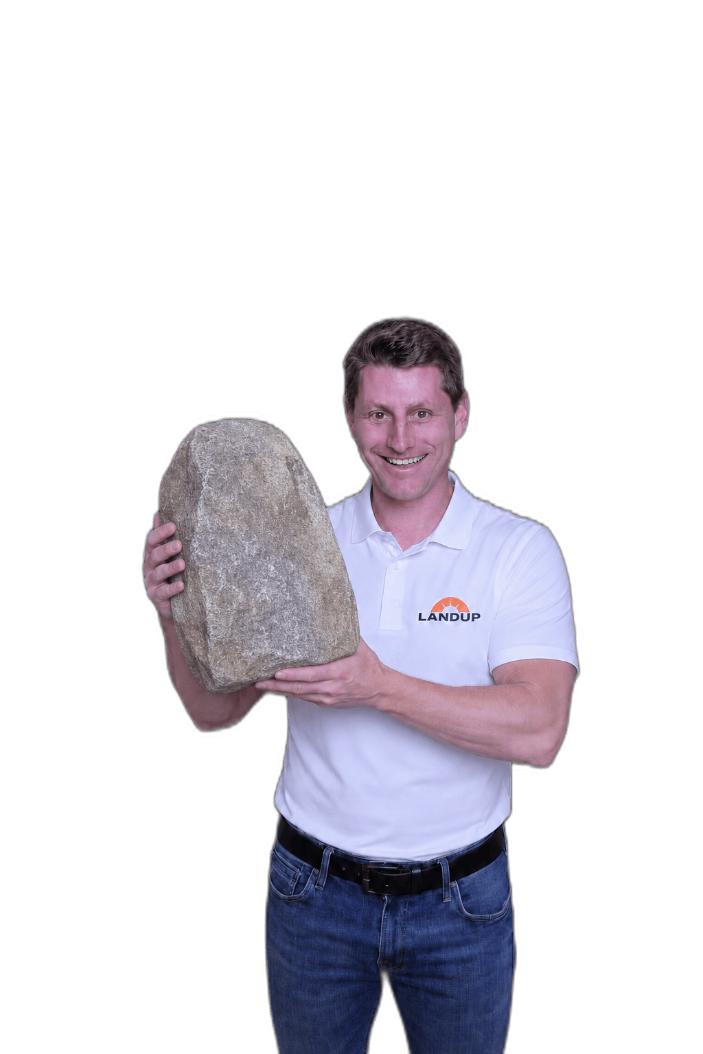 LandUp crew member holding rock samples — rock installation, Phoenix AZ